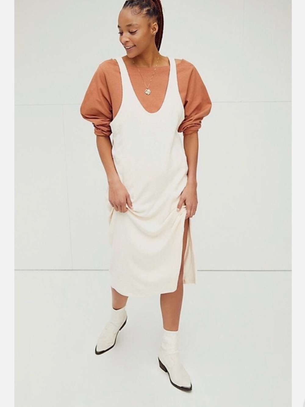 Free People Beach Women Scoop Neck Be Happy Pinafore Dress Size XL